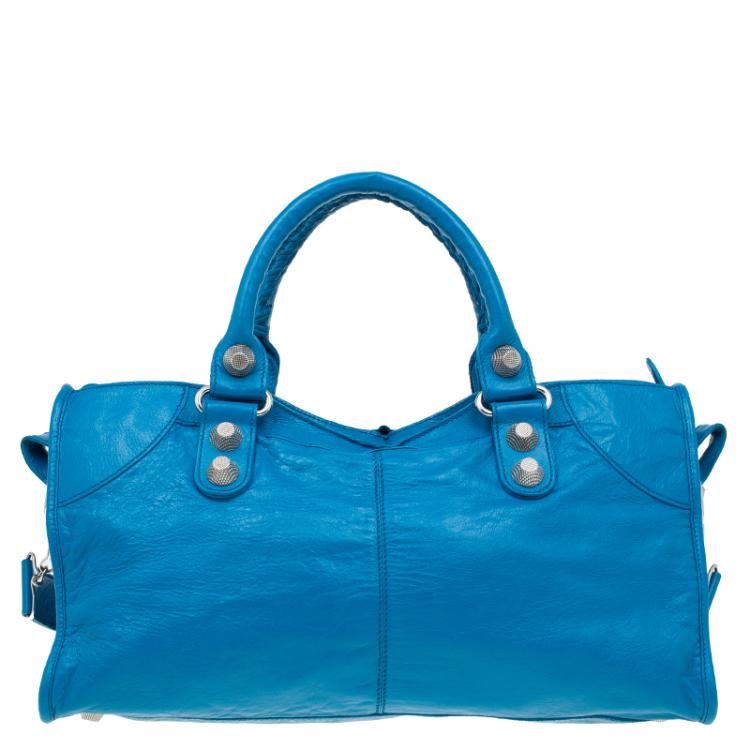 Pre Owned Balenciaga Turquoise Leather GSH Part Time Top Handle Bag