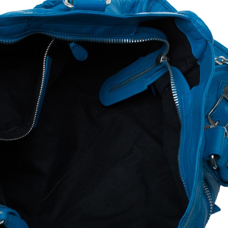 Pre Owned Balenciaga Turquoise Leather GSH Part Time Top Handle Bag