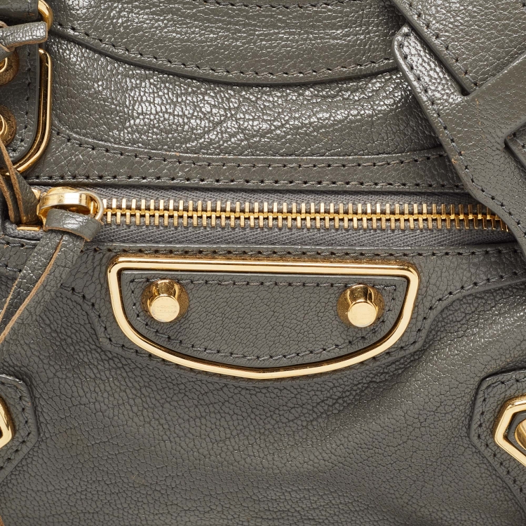Pre Owned Balenciaga Grey Leather Mini Classic Metallic Edge City Bag