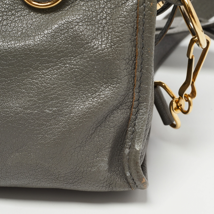 Pre Owned Balenciaga Grey Leather Mini Classic Metallic Edge City Bag