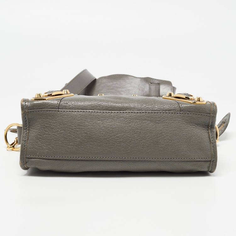 Pre Owned Balenciaga Grey Leather Mini Classic Metallic Edge City Bag