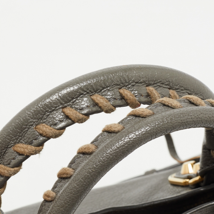 Pre Owned Balenciaga Grey Leather Mini Classic Metallic Edge City Bag