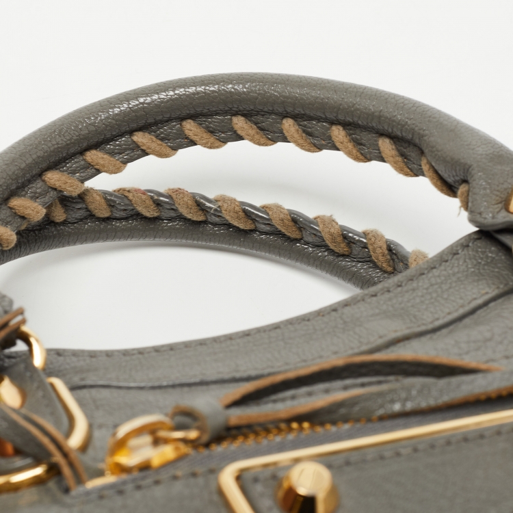 Pre Owned Balenciaga Grey Leather Mini Classic Metallic Edge City Bag