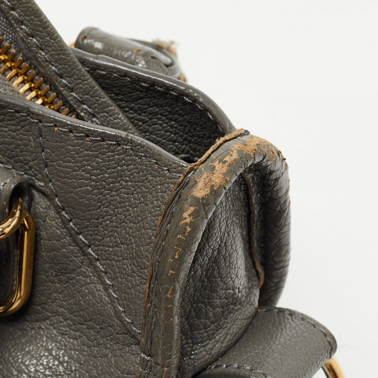 Pre Owned Balenciaga Grey Leather Mini Classic Metallic Edge City Bag