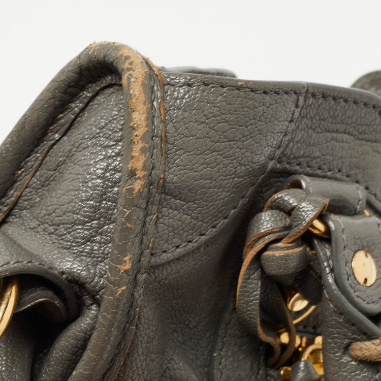 Pre Owned Balenciaga Grey Leather Mini Classic Metallic Edge City Bag