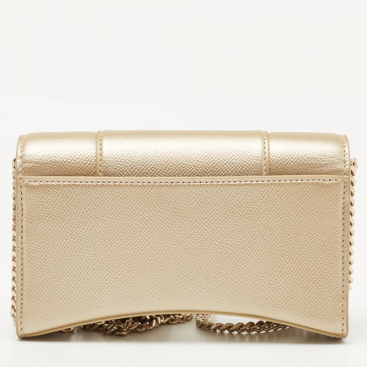 مملوكة مسبقًا Balenciaga Gold Leather Hourglass Wallet on Chain