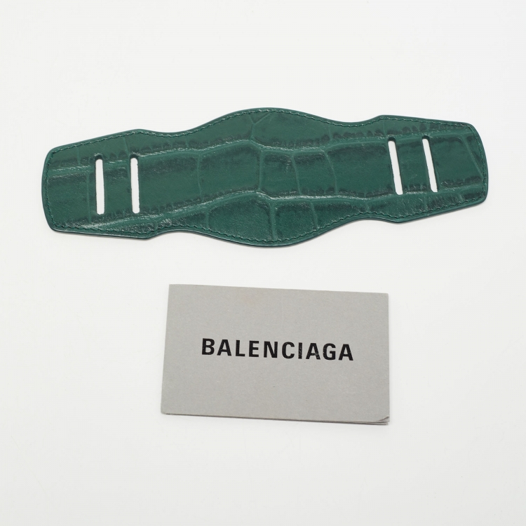 مملوكة مسبقًا Balenciaga Green Croc Embossed Leather Mini Metallic Edge City Bag