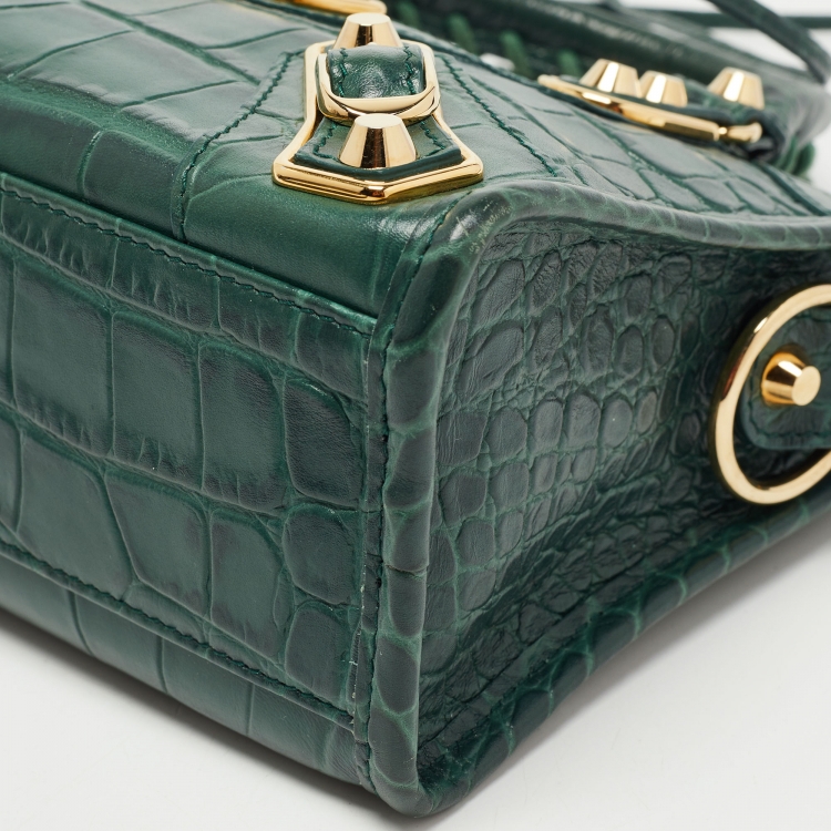 مملوكة مسبقًا Balenciaga Green Croc Embossed Leather Mini Metallic Edge City Bag