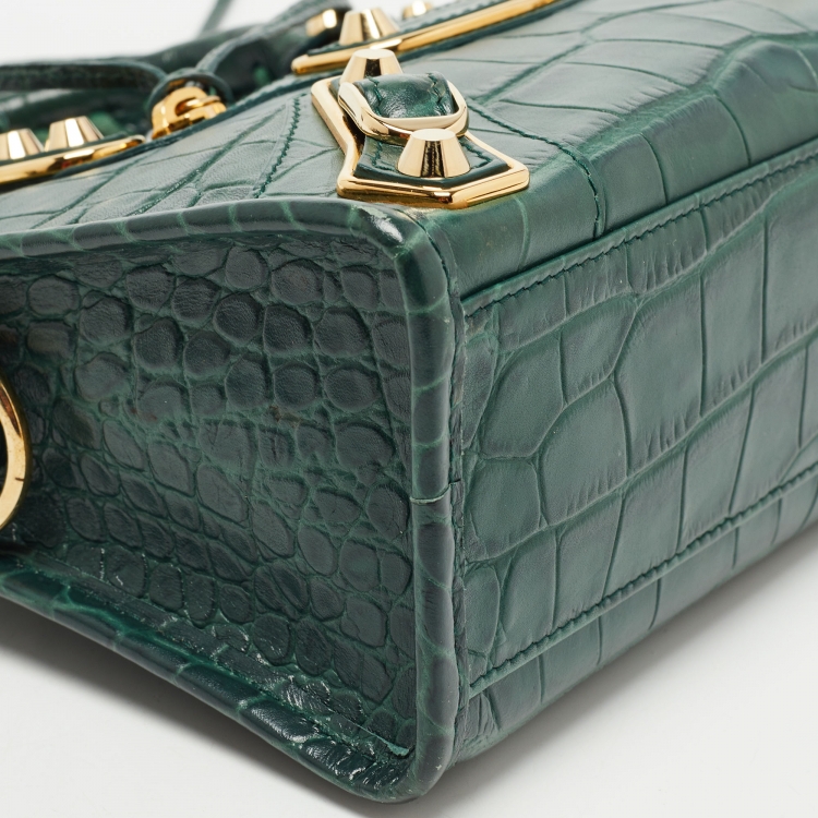 مملوكة مسبقًا Balenciaga Green Croc Embossed Leather Mini Metallic Edge City Bag