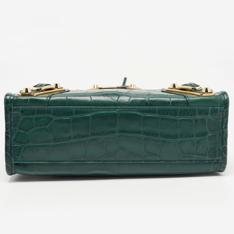 مملوكة مسبقًا Balenciaga Green Croc Embossed Leather Mini Metallic Edge City Bag