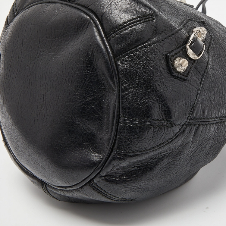 Pre Owned Balenciaga Black Leather Giant 12 Silver Mini Pompon Bag
