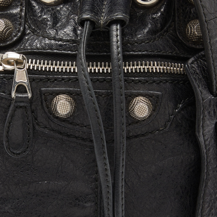 Pre Owned Balenciaga Black Leather Giant 12 Silver Mini Pompon Bag