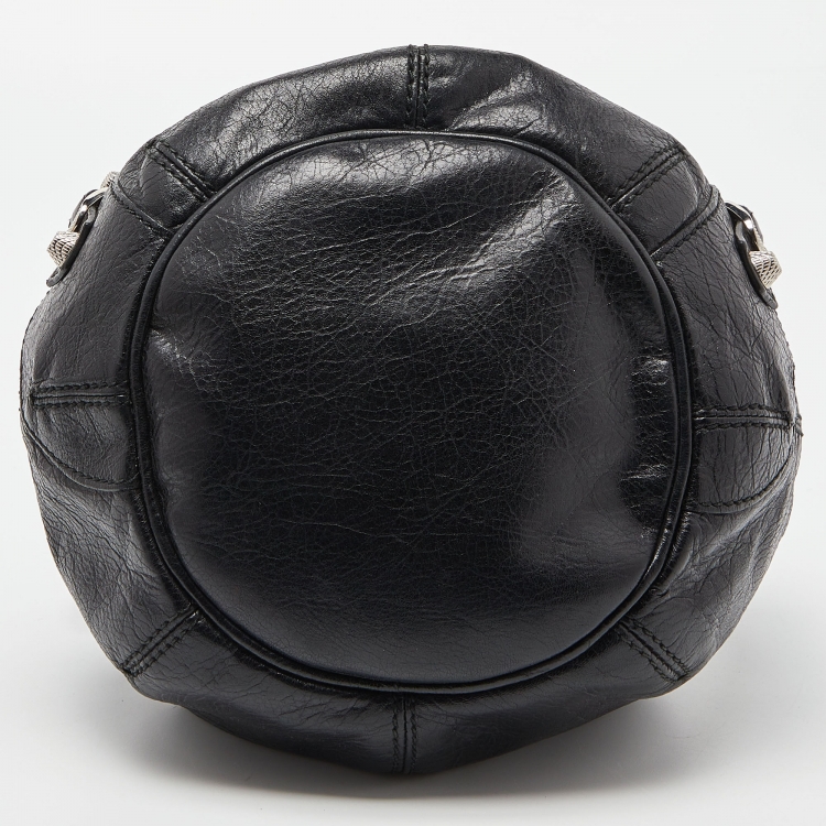Pre Owned Balenciaga Black Leather Giant 12 Silver Mini Pompon Bag