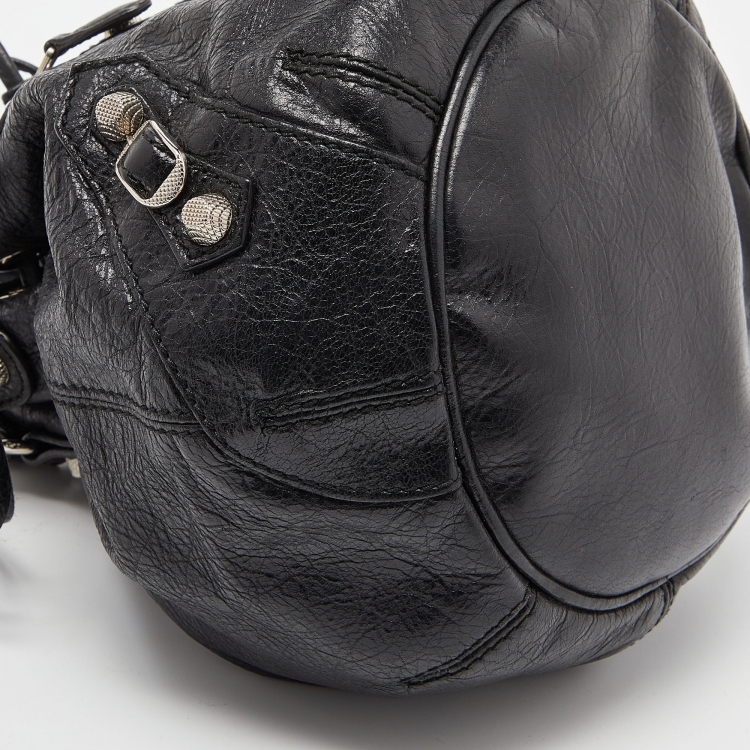 Pre Owned Balenciaga Black Leather Giant 12 Silver Mini Pompon Bag