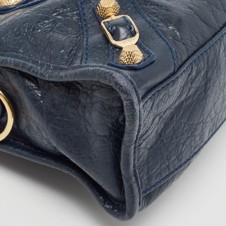 Pre Owned Balenciaga Navy Blue Leather Mini Classic City Tote