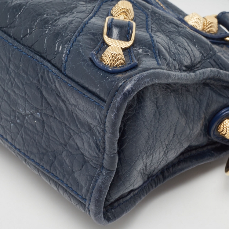 Pre Owned Balenciaga Navy Blue Leather Mini Classic City Tote