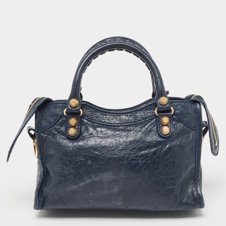Pre Owned Balenciaga Navy Blue Leather Mini Classic City Tote