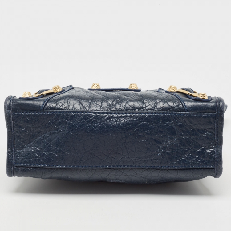 Pre Owned Balenciaga Navy Blue Leather Mini Classic City Tote