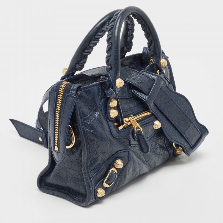 Pre Owned Balenciaga Navy Blue Leather Mini Classic City Tote