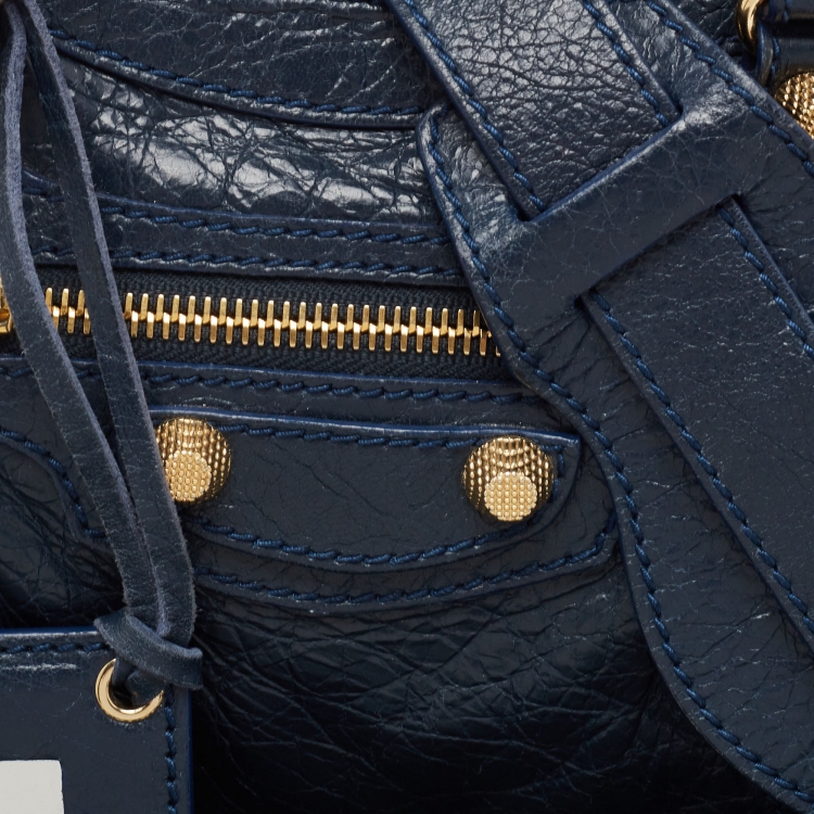 Pre Owned Balenciaga Navy Blue Leather Mini Classic City Tote