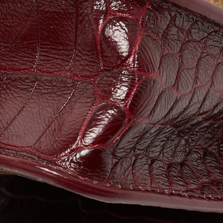 Pre Owned Balenciaga Burgundy Croc Embossed Leather Gossip Wallet On Chain