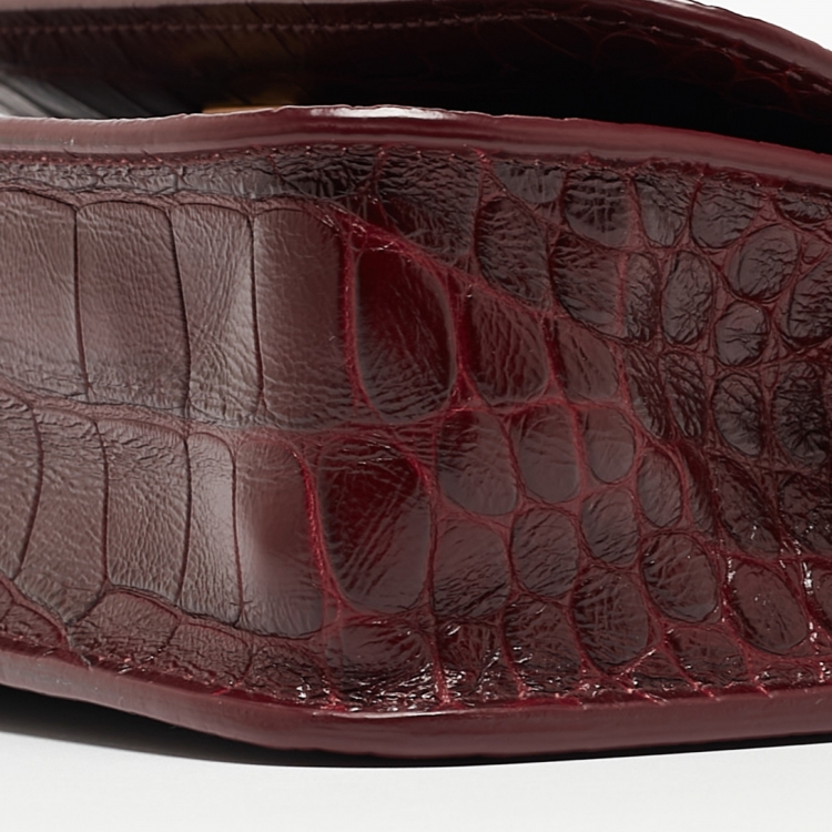 Pre Owned Balenciaga Burgundy Croc Embossed Leather Gossip Wallet On Chain