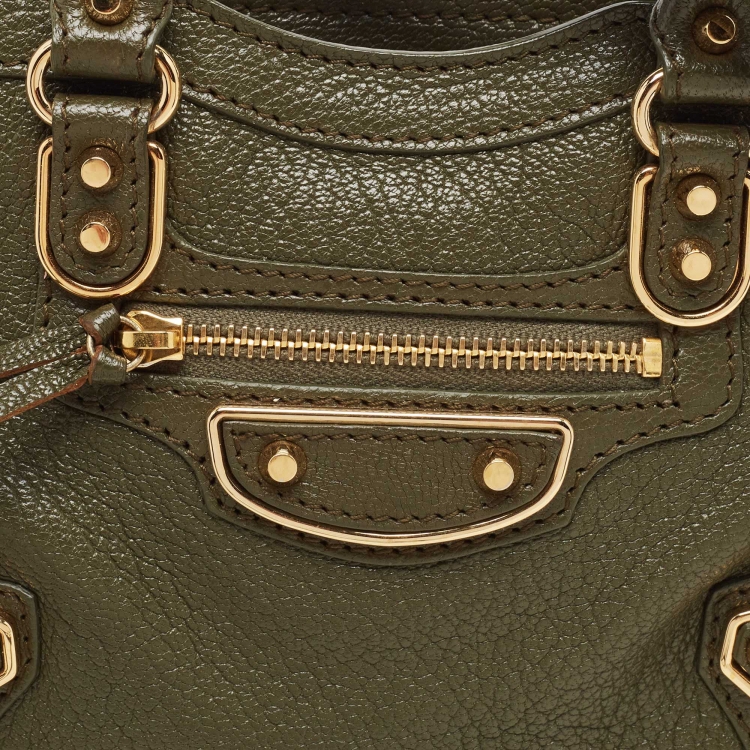 Pre Owned Balenciaga Green Leather Nano Metallic Edge City Tote