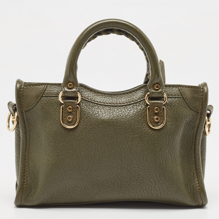 Pre Owned Balenciaga Green Leather Nano Metallic Edge City Tote
