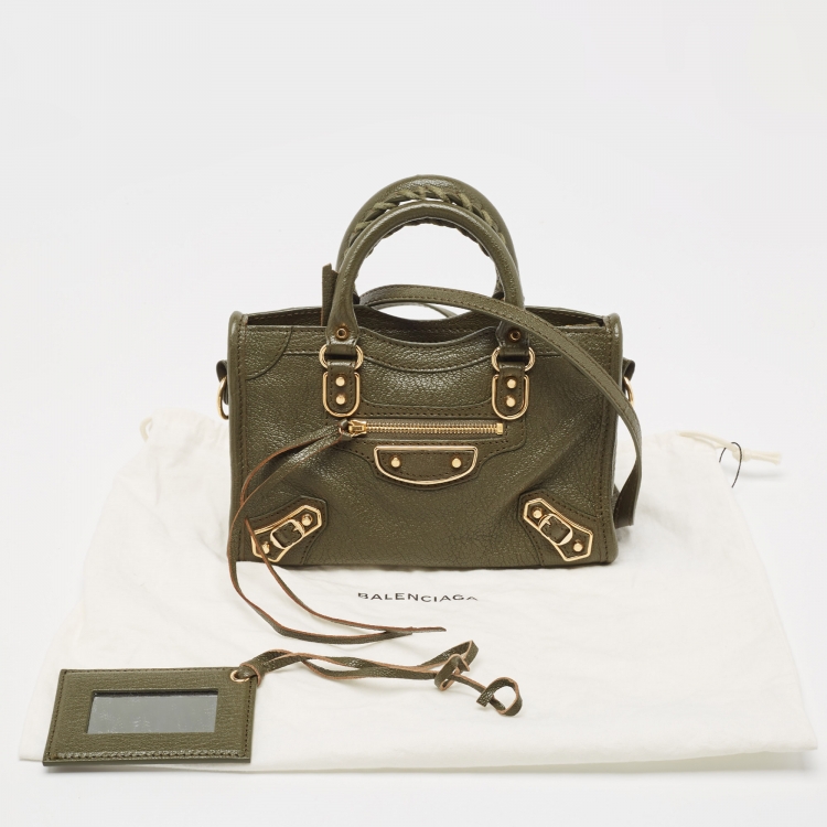 Pre Owned Balenciaga Green Leather Nano Metallic Edge City Tote