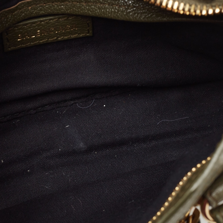Pre Owned Balenciaga Green Leather Nano Metallic Edge City Tote