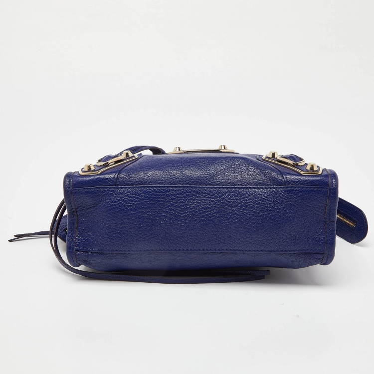 Pre Owned Balenciaga Indigo Leather Mini Classic Metallic Edge City Bag