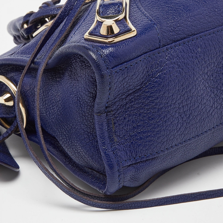 Pre Owned Balenciaga Indigo Leather Mini Classic Metallic Edge City Bag