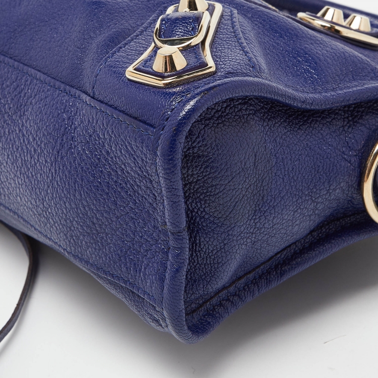 Pre Owned Balenciaga Indigo Leather Mini Classic Metallic Edge City Bag