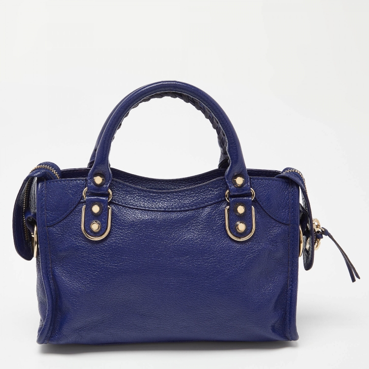 Pre Owned Balenciaga Indigo Leather Mini Classic Metallic Edge City Bag