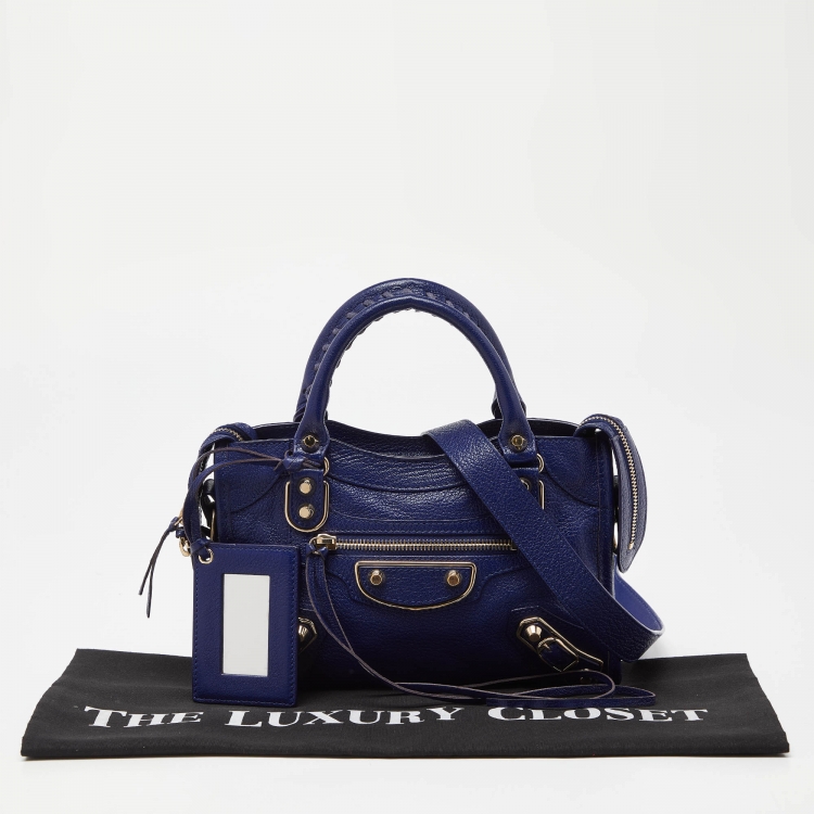 Pre Owned Balenciaga Indigo Leather Mini Classic Metallic Edge City Bag