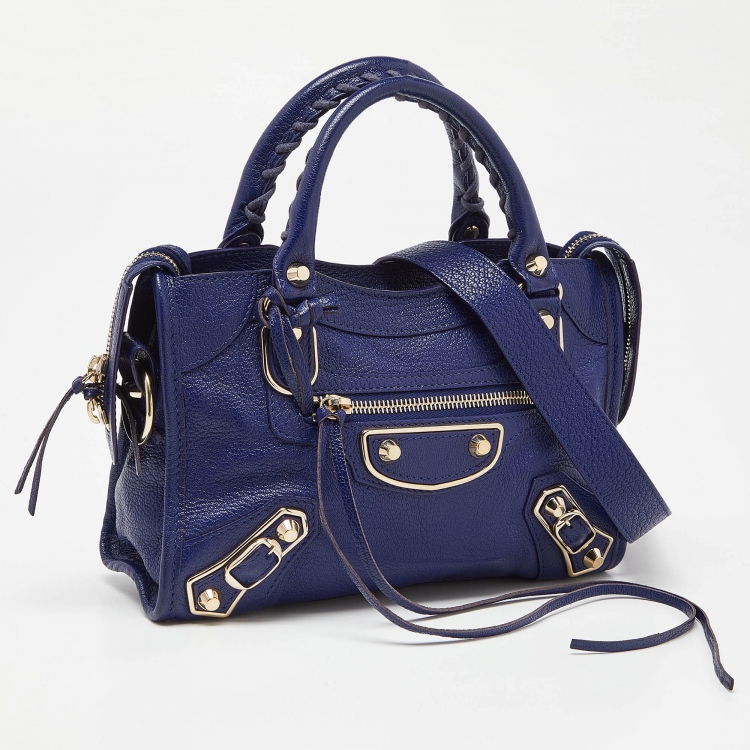 Pre Owned Balenciaga Indigo Leather Mini Classic Metallic Edge City Bag