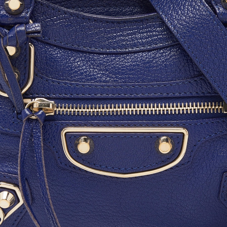 Pre Owned Balenciaga Indigo Leather Mini Classic Metallic Edge City Bag