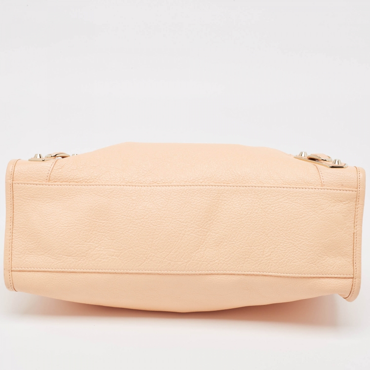 Pre Owned Balenciaga Peach Leather Metallic Edge Classic City Tote