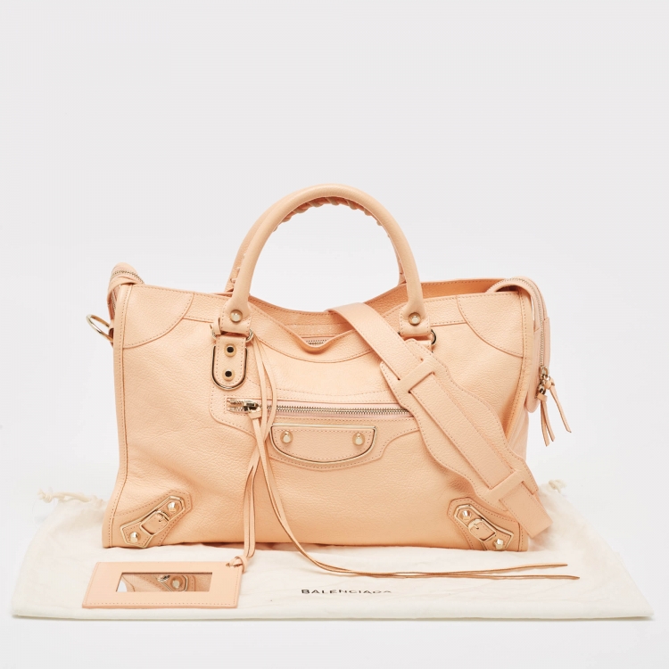 Pre Owned Balenciaga Peach Leather Metallic Edge Classic City Tote