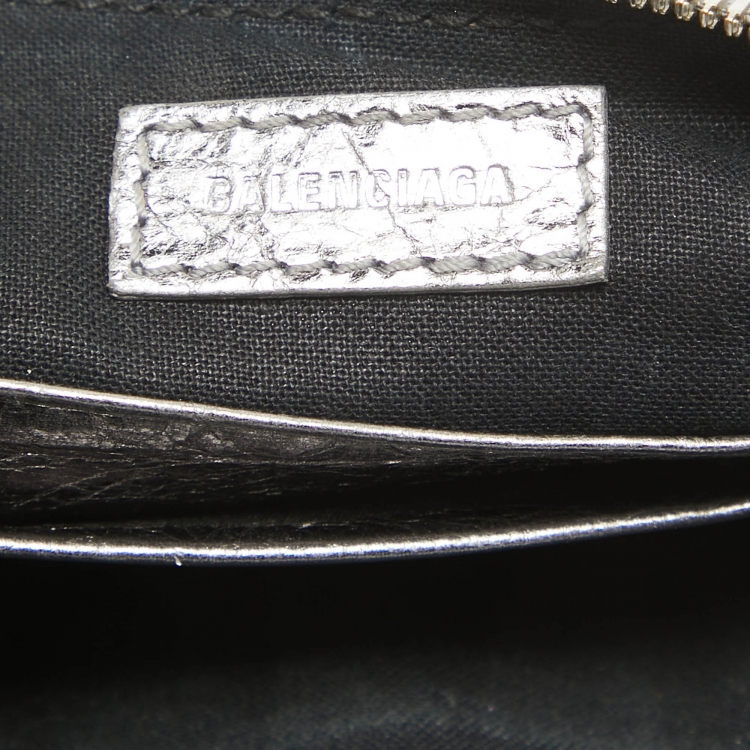 Pre Owned Balenciaga Metallic Grey Leather Mini Le Cagole Shoulder Bag