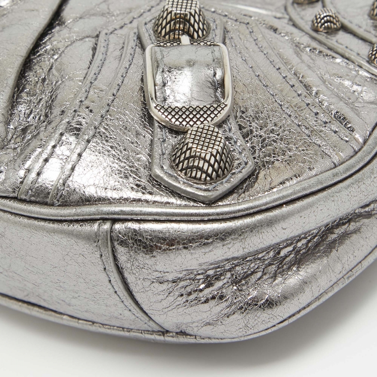 Pre Owned Balenciaga Metallic Grey Leather Mini Le Cagole Shoulder Bag