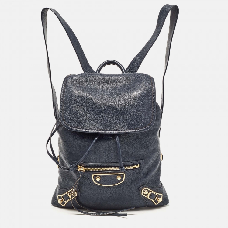 Pre Owned Balenciaga Navy Blue Leather Classic Metallic Edge Backpack