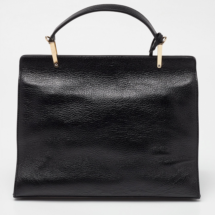Pre Owned Balenciaga Black Leather and Ostrich Le Dix Cartable Top Handle Bag