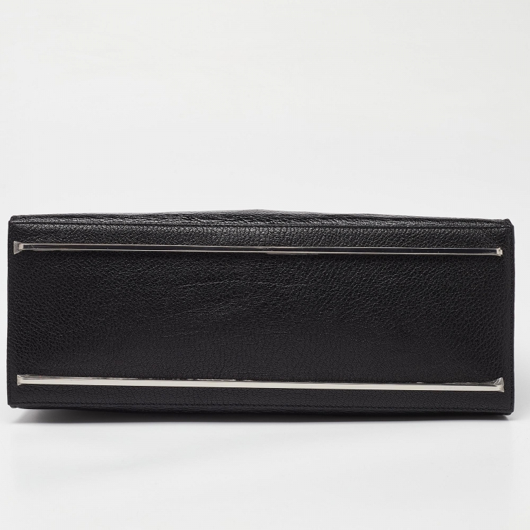 Pre Owned Balenciaga Black Leather and Ostrich Le Dix Cartable Top Handle Bag