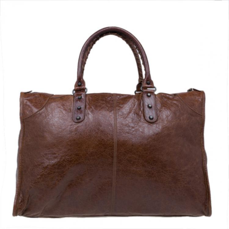 Pre Owned Balenciaga Brown Leather Giant 12 Tote
