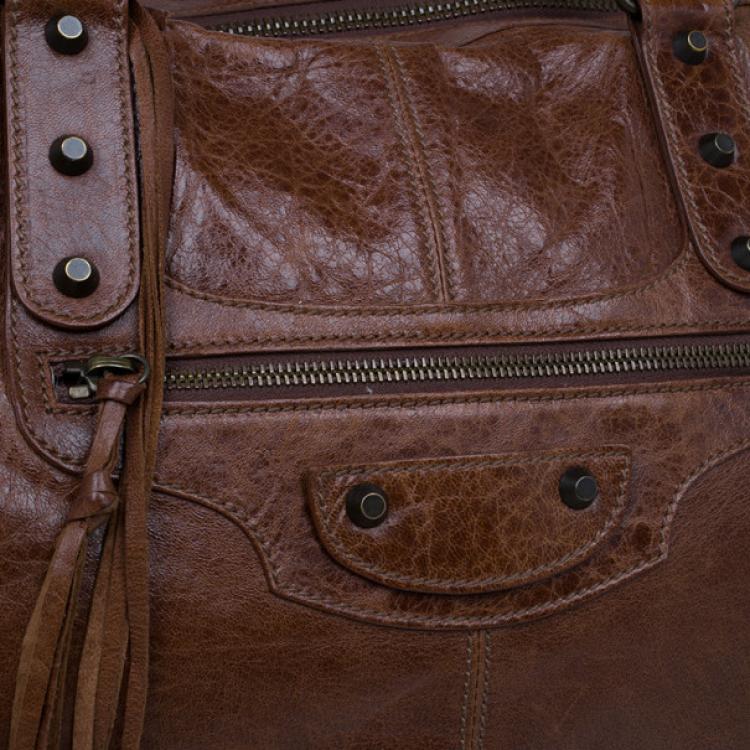 Pre Owned Balenciaga Brown Leather Giant 12 Tote