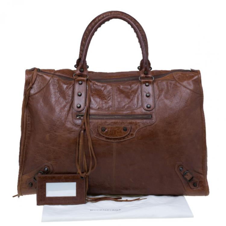 Pre Owned Balenciaga Brown Leather Giant 12 Tote