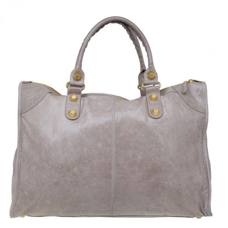 Pre Owned Balenciaga Beige Leather Large Weekend Bag
