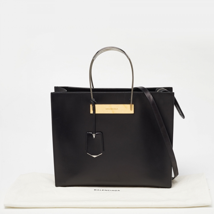 Pre Owned Balenciaga Black Leather Cable Shopper Tote