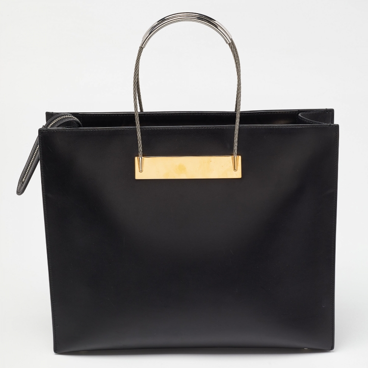Pre Owned Balenciaga Black Leather Cable Shopper Tote